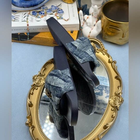 🆕 KURT GEIGER LONDON 🧿 NWOT Blue Denim Meena Eagle Slides, Sz EU 36.5 US 6.5 - Picture 11 of 14